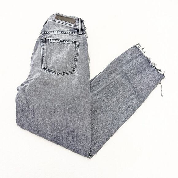 GRLFRND Mica Button Fly Black Smoke Charcoal Denim Jean Straight Raw Hem Size 24 - Picture 9 of 9